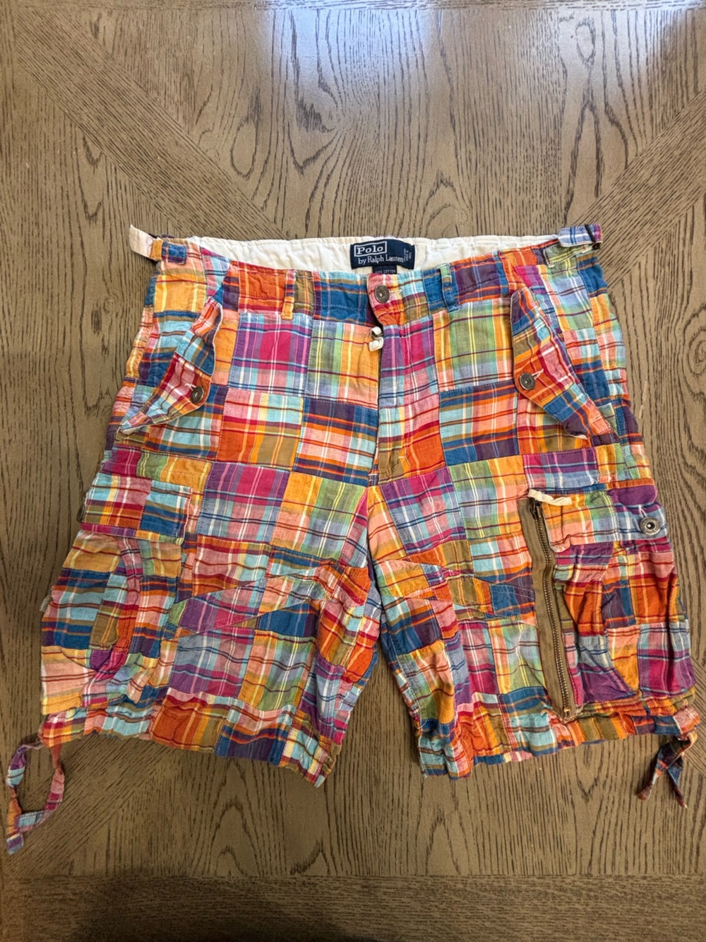 Vtg Polo Ralph Lauren Madras Patchwork Plaid Chino Shorts Men's Sz 33 Multicolor